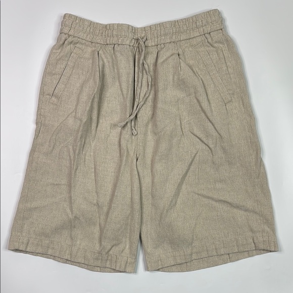Zara Linen Blend Drawstring Beige Shorts Size Large - Picture 1 of 9